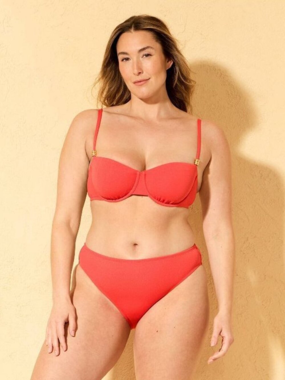 NEW Shade & Shore Crepe High Leg Medium Coverage Bikini Bottom - Red